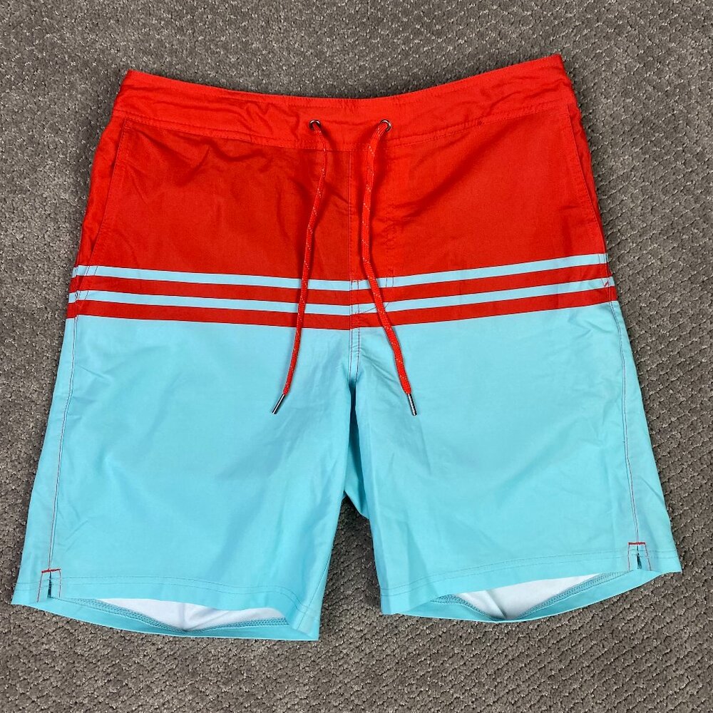 Fair Harbor The Ozone Board Shorts Men's Large Swim Trunks Red Blue